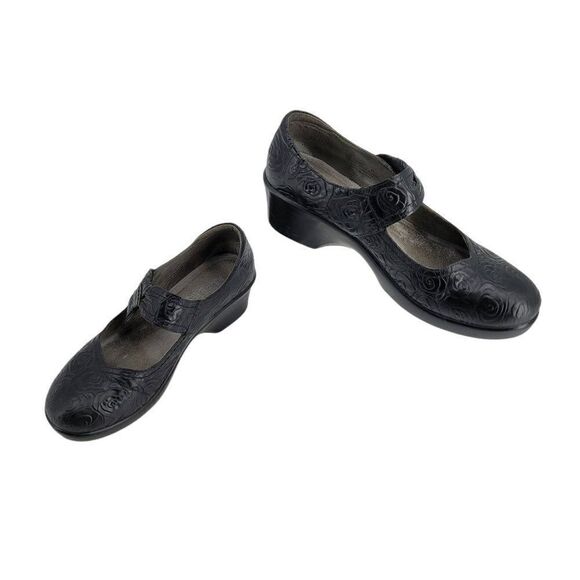 Vtg Y2K Alegria Mary Jane Leather Chunky 3D Rose Embossed Ell-541 Black Sz 41 - Picture 7 of 12